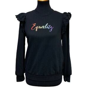 Hand Printed Upcycled Womens Small Equality Rainbow LGBTQ Pride Sweatshirt